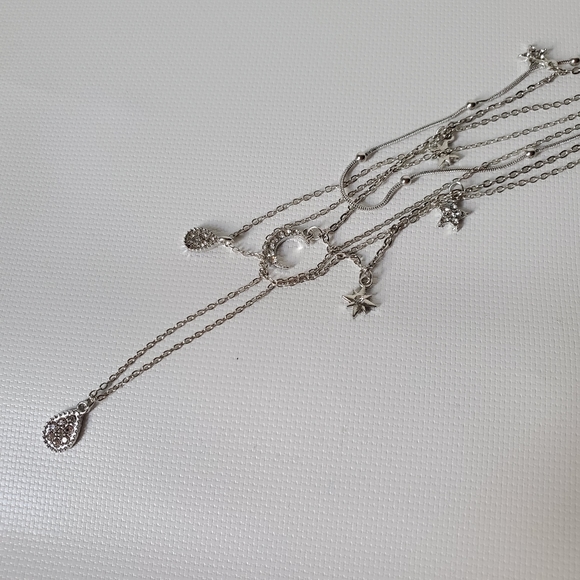 Star Moon Crystal Silver Multi Strand Necklace - Picture 3 of 4